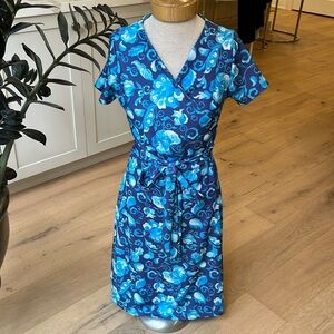 EUC Maxime Zeaberg  Toronto Designer blue floral print midi length wrap dress